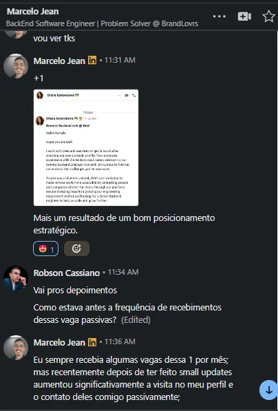 Print enviado por Marcelo Jean: A resposta em que ele compara a frequência anterior com a atual e o print da nova abordagem recebida.
