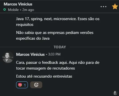 Print enviado por Marcos Vinicius: O relato espontâneo enviado por mensagem direta.